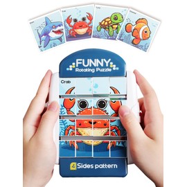 Fullware Rotating Puzzle 16 Pieces 3 4 5 6 Years Children, 4-in-1 Puzzle, Patience Games, Activity Resie Aeroplane Car Trip Wedding Party, Fidget Toys - Gift for Boys Girls (Sea Creatures)