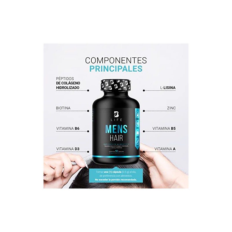 Vitaminas Cabello Hombre Cápsulas 500 Por Cápsula Colágeno Hidrolizado Lysina