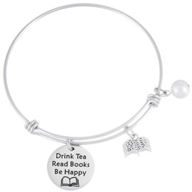 Kivosliviz Book Lover Gifts Bracelet for Women Drink Tea Read Books Tea Lovers Gift Nerd Bookworm Present Book Lover Jewelry Reader Bracelet