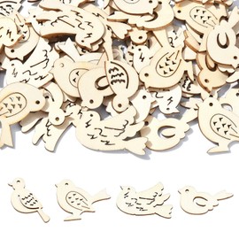 Ipotkitt 100 Pcs Random Wooden Bird Cutouts Old Lace Flying Animal Pieces Unfinished Pet Wood Craft Supplies for DIY Keychain Bag Gift Hanging Charm Making