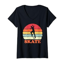 Womens Skateboarding Retro Style Skate Punk Rock Vintage V-Neck T-Shirt