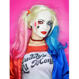 Halloween Harley/Joker Makeup Kit for Costume Cosplay, Red Blue Face Body Paint Grease Stick + Black Liquid Eyeliner Stamp Pen for Clown Party Accessories