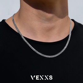 VEXXS Necklace, Men's, Curb Necklace, Width 0.18 - 0.2 inches (4/5/6 mm), K18 Gold Plated, Miami Cuban, Kihei, Chain, Stainless Steel, Accessories, Present, 18.1 - 26.0 inches (46 - 66 cm)