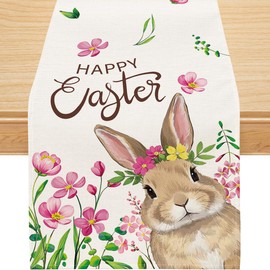 Siilues Easter Table Runner, Easter Bunny Decorations Colorful Easter Runner for Table Seasonal Spring Holiday Decor for Indoor Outdoor Dining Table Decorations (13'' x 48'')