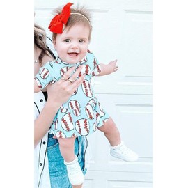Youweixiong Youweixiong Infant Baby Girl Baseball Outfit Short Sleeve Sports Romper Dress Skirt Bodysuit A-Line Princess Dresses One-Piece Summer Clothes with Headband (Blue, 0-6 Months)