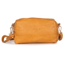 Mabel London Womens Small Minimalist Multiple Compartments Cross-Body Bag with Wristlet & Adjustable Shoulder Strap - Dara (Light Tan)