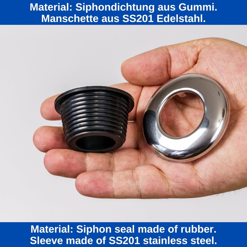 Siphon Rubber and Wall Rosette Set, NW 30/40, Rubber Sleeve