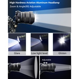 Headlamp Rechargeable -120000LM Super Bright HeadLamp, 3Modes 40H Runtime LED Headlamp, Waterproof HeadLights for Forehead, 90° Adjustable & Zoomable Headlamps for Adults Camping Hiking Fishing