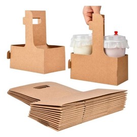 BATGXGO Drink Carrier Kraft Paper Cup Holder with Handle Takeout Holder 15 Count (2 Cups)