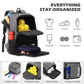 SDLINR Pickleball Bag Fits 4 to 10 Paddles, Large Pickleball Backpack with Shoe Compartment and Fence Hook, Pickleball Gifts for Men Women (Gray)