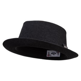 e4Hats.com Wash Denim Wide Upbrim Porkpie Fedora - Black S-M