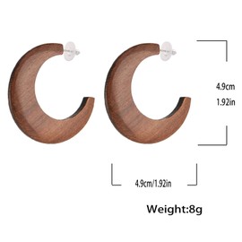 STWTR Women's Natural Wood Earrings Fashion Earrings Geometric Shape Retro Earring Set Natural Wood Hollow Semicircle Earrings (C)
