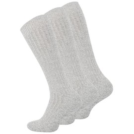 lavendel Norwegian Men's Knee Socks with Soft Plush Sole, 3 Pairs, No Elastic Waistband, Breathable Winter Socks with Padded Sole, lightgrey