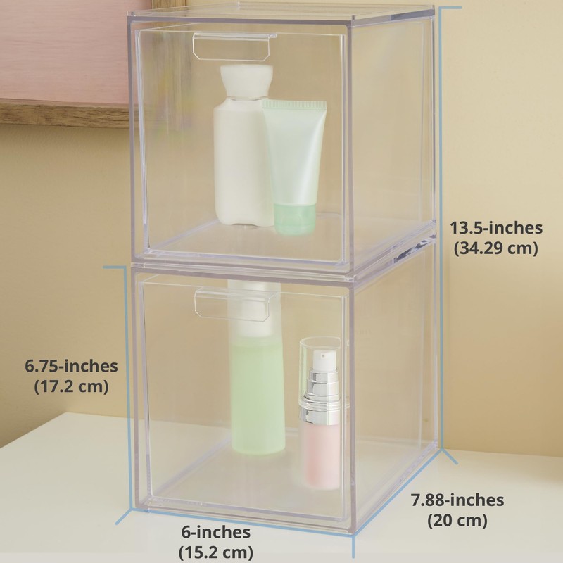 STORi Audrey Stackable Bin Clear Plastic Organizer Drawers | 2