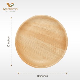 Verterra Palm leaf Plates - 10 inch Round, 300 Pack – Like Bamboo Plates Disposable And Eco-friendly Dinnerware Dessert Bulk Plates for Events, Dinner Party Plates, Weddings