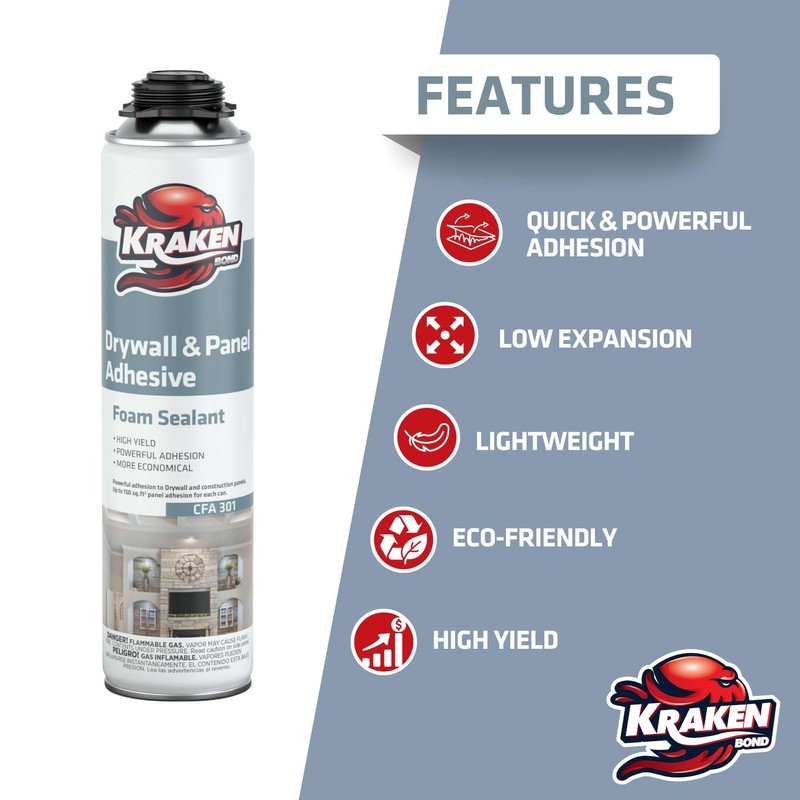 KRAKEN BOND Drywall & Panel Adhesive Foam - (2X24oz) Heavy-Duty,