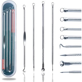 Blackhead Remover Pimple Popping Acne Extraction 4 PCS Tool Set, Blemish Scar Care for Facial Treatment-Stainless Steel Skin Care Comedone Extractor Zit Removing for Nose Face Cheeks Forehead(Silver)