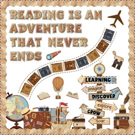 Reading Travel Bulletin Board Decorations Set Vintage Reading is an Adventure Bulletin Board Classroom Decorations Motivational Signpost Paper Cutouts for Back to School Library Chalkboard Wall Decor