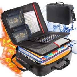 ROLOWAY Fireproof Document Bag with Lock (17 x 11.8 x 5 inch), Important Document Storage Bag with Multi-Layer File Organizers (Black)