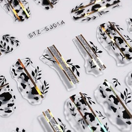 2pcs Leaf Nail Art Stickers - Self-Adhesive 3D Floral & Plant Manicure Decals, Sparkling Plastic Leaf Pattern Nail Stickers for Glossy Fantasy Nail Decorations, Back Glue Slider Nail Decals