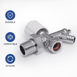 Vancoco Radiator Valve (Pair) - Angled Brass Radiator Valves with Lockshield and Drain Off Suit for Towel Radiators 1/2" /15mm Standard Thread