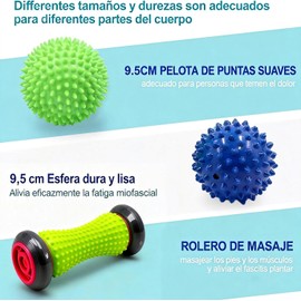 3pcs Rodillos de Masaje para Pies, Incluido 1 rodillo y 2 Bola de Masaje, Roller Espigado Massage Balls, Pelotas de Aliviar del Dolor de Fascitis Plantar para Fascitis Plantar, Relajante, Reflexología (Gris)
