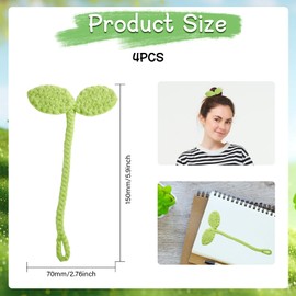 CHGCRAFT 4pcs Lucky Handmade Knitted Crochet Leaf Sprout Multi Functional Crochet Leaf Hanging Pendant Decorations for Bookworms Headphone Accessory and Cable Tie