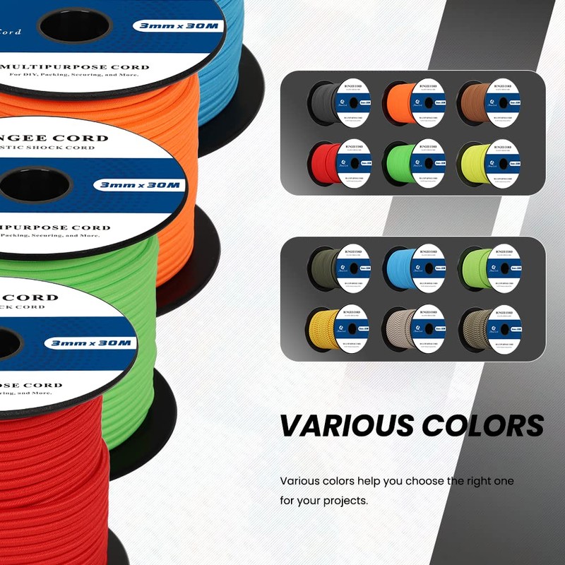 Abma Cord Bungee Cord 100% Stretch 3mm 30M Elastic Shock