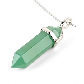 LAVISA Obelisk Gemstone Necklace, Pendant, Real Crystal Chain, Rose Quartz Amethyst, Natural Stone, 55 + 5 cm, Stainless Steel