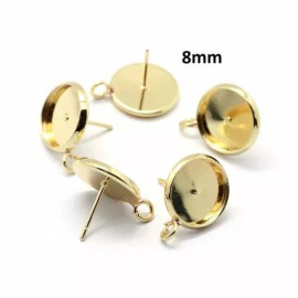 Unbranded 10 pcs. Golden Earring Posts Studs Settings Cabochons Tacks with Loop 8mm
