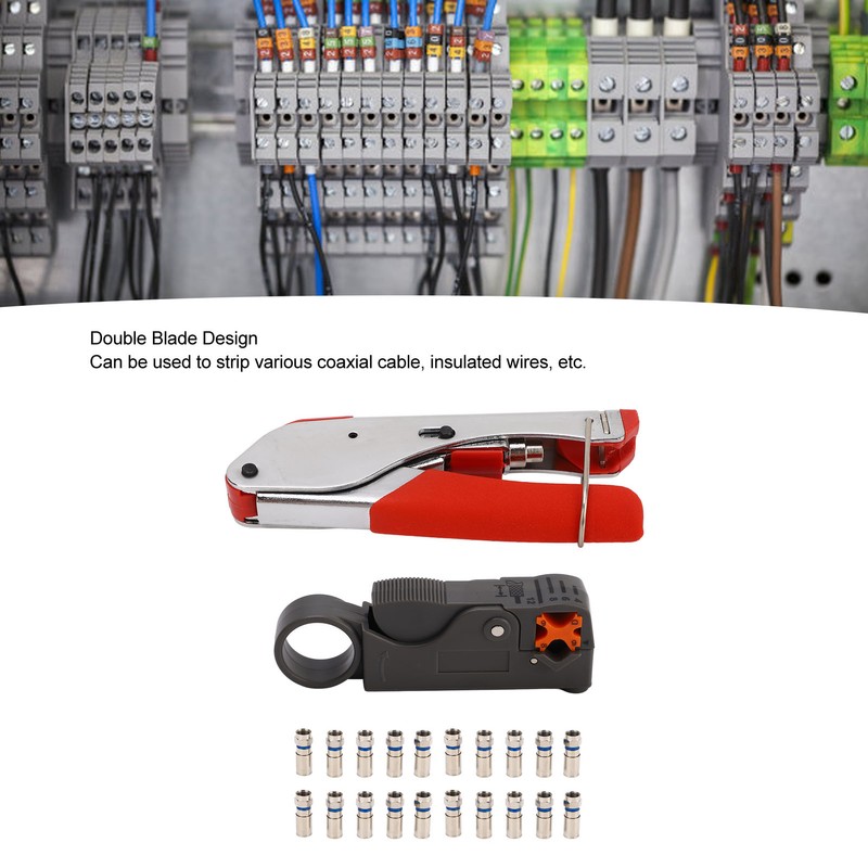 Coaxial Cable Crimper Wire Stripper Crimping Pliers with 20pcs F