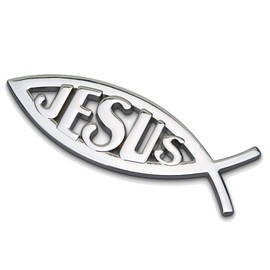 HUAPX 1Pack Silver Jesus Fish Emblem Aluminum Alloy Badges Decals for Lord Christian Auto Sticker(Silver)