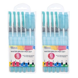 U.S. Art Supply 12-Piece Water Coloring Brush Pen Set of 12 (2 of Each Size - 01, 02, 03, 04, 07,10) - Refillable, Watercolor, Calligraphy, Painting