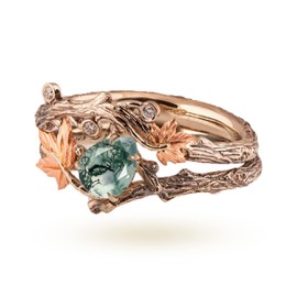 Dorunmo Moss Agate Ring for Women Sterling Silver Green Stone Agate Ring Leaf wedding ring Moss Agate Jewelry Gift for Valentine's Day Engagement Anniversary Birthday Size 6