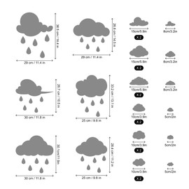 Large White Clouds and Raindrops Wall Decals, Removable Vinyl DIY Peel and Stick Big Clouds Wall Stickers for Living Room Nursery Children Baby Kids Boys Girls Bedroom Decor (Grey)