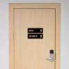 Letrero de baño estándar para hombres y mujeres, azul, pequeño,