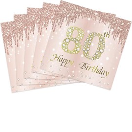 40PCS 80th Birthday Napkins Rose Gold Theme Happy 80th Birthday Decorations for Women Birthday Wedding Anniversary Party Supplies 2-Ply