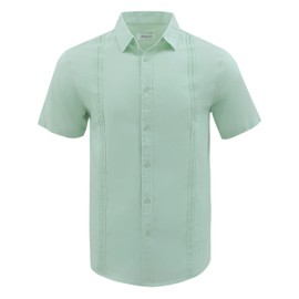 JEKAOYI Button Down Short Sleeve Guayabera Linen Shirts for Men Casual Cotton Summer Beach Shirts