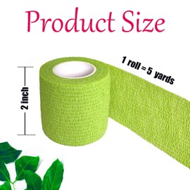 Kuanfine 6 Pack 2 Inches Self Adhesive Bandage Wrap Vet Wrap for Pets, Stretch Self Adherent Tape Cohesive Wrap for Athletic, Sports, Wrist and Ankle(Green)