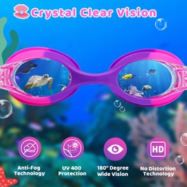 Vvinca Kids Swim Goggles with Fabric Strap No Tangle Pain-Free, Anti-Fog Swimming Pool Goggle No Leak for Toddlers Girls Boys