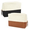 Muka 2 Pack Canvas Makeup Bag with PU Leather Bottom,