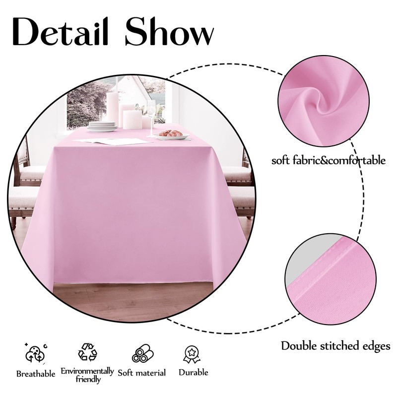 Aocoz Rectangular Tablecloths 90x132 Inch 2 Pack Pink Polyester Washable