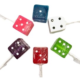 6 Pack Assorted Dice Suckers. 1-1/4 Inch Gourmet Dice Lollipops. Assorted Dice Lollipop Candy, Individually Wrapped for Casino or Bunco Themed Parties. Great for Bunco Supplies and Casino Weddings.