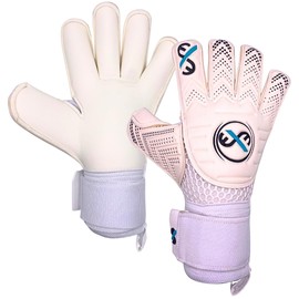ExE-GK Goalkeeper Gloves | Elevate Academy | 4mm Latex | Roll Finger Gloves | Double Wrist Strap | White with Black detail | Latex backhand | Adult Junior Kids Youth | Sizes 5-9 (5)