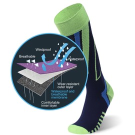 RANDY SUN Waterproof Socks for Men, Women Outdoor Athletic Knee High Long Hiking Trekking Wading Boot Socks Green&Navy