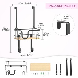Over The Door Ironing Board Holder, Ironing Board Holder Wall Mount, Laundry Room Iron and Ironing Board Hanger Ironing Board Storage Holder with Basket, Adjustable Hooks Iron Holder (T&V Shaped)