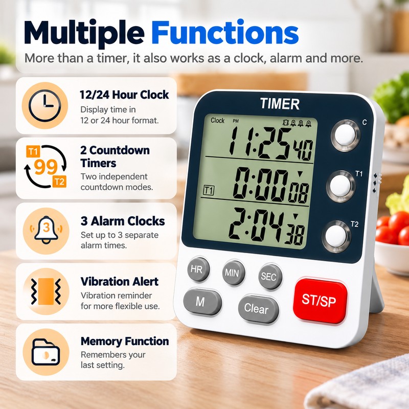 3-Channel Digital Timer for Time Management – Multi-Function Count Up