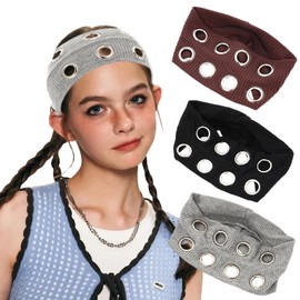 braxan 3pcs Grommet Headband, Wide Thick Eyelet Headband, Thick Headbands For Women Non Slip, Punk Hair Accessories, Fashionable And Versatile