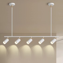 YongMing CL 5-Light Chandelier Track Light, Modern White Gold Track Light Fixture Adjustable Industrial Ceiling Spot Lighting for Kitchen Island Living Dining Room Bedroom Closet Barr