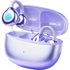 CuiSuto Clip on Earbuds Open Ear Headphones, Air Conduction Wireless Earphones Bluetooth 5.4, 50H Playtime, Over Ear Earbuds Comfortable for Sports, Running, Workouts and Glasses Wearers-Purple